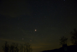 Bright Mars is joined by Saturn and Antares, as seen recently at Big Meadows, Shenandoah National Park. (WTOP/Greg Redfern)