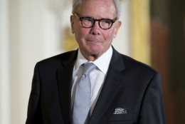 FILE -- Journalist Tom Brokaw, is introduced before being awarded the Presidential Medal of Freedom, Monday, Nov. 24, 2014, during a ceremony in the East Room of the White House in Washington.  President Obama is presenting the nation's highest civilian honor to 19 artists, activists, public servants and others. (AP Photo/Pablo Martinez Monsivais)