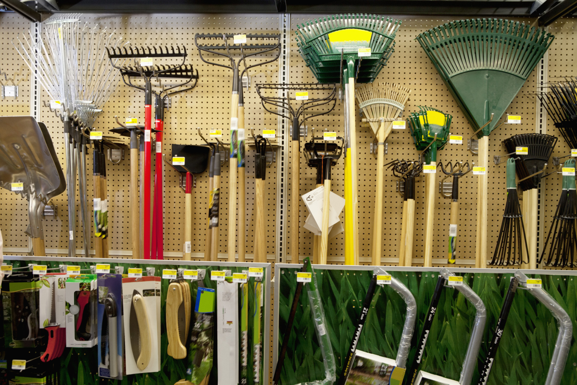 Gardening tools on display in store
