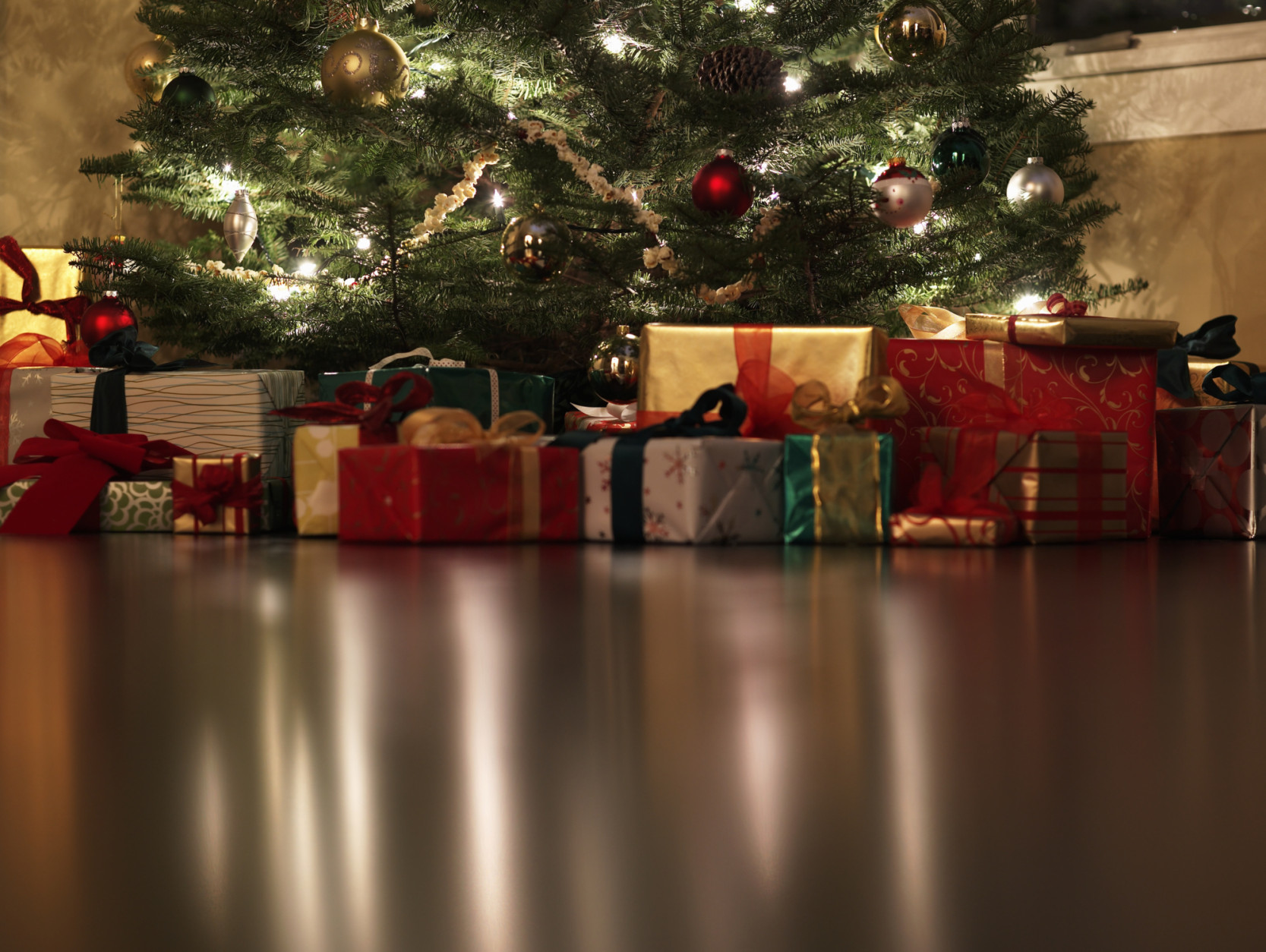 Presents under Christmas tree, surface level