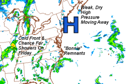 This graphic shows future radar for Thursday, as far out as that particular model goes. The broken line of showers in the Midwest is along the next cold front to pass through here on Friday. (Environmental Modeling Center/NOAA)