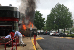 The scene after a crash at the Silver Diner in Tysons Corner Wednesday afternoon. (Courtesy Michal Allon)