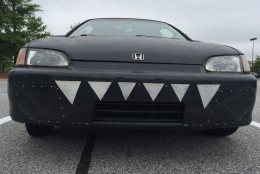 The plastic Cline added to the front of his '94 Civic was another move to try to streamline the car. Cline thinks the "teeth" make it look like a dinosaur, so he's nicknamed it "Dino". (WTOP/Michelle Basch)
