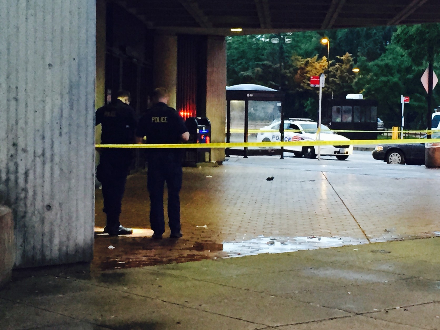 Police have closed off the entrance from the bus bay area at the Anacostia Metro station after a non-fatal shooting. (Photo courtesy of NBC4/Darcy Spencer)