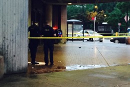 Police have closed off the entrance from the bus bay area at the Anacostia Metro station after a non-fatal shooting. (Photo courtesy of NBC4/Darcy Spencer)