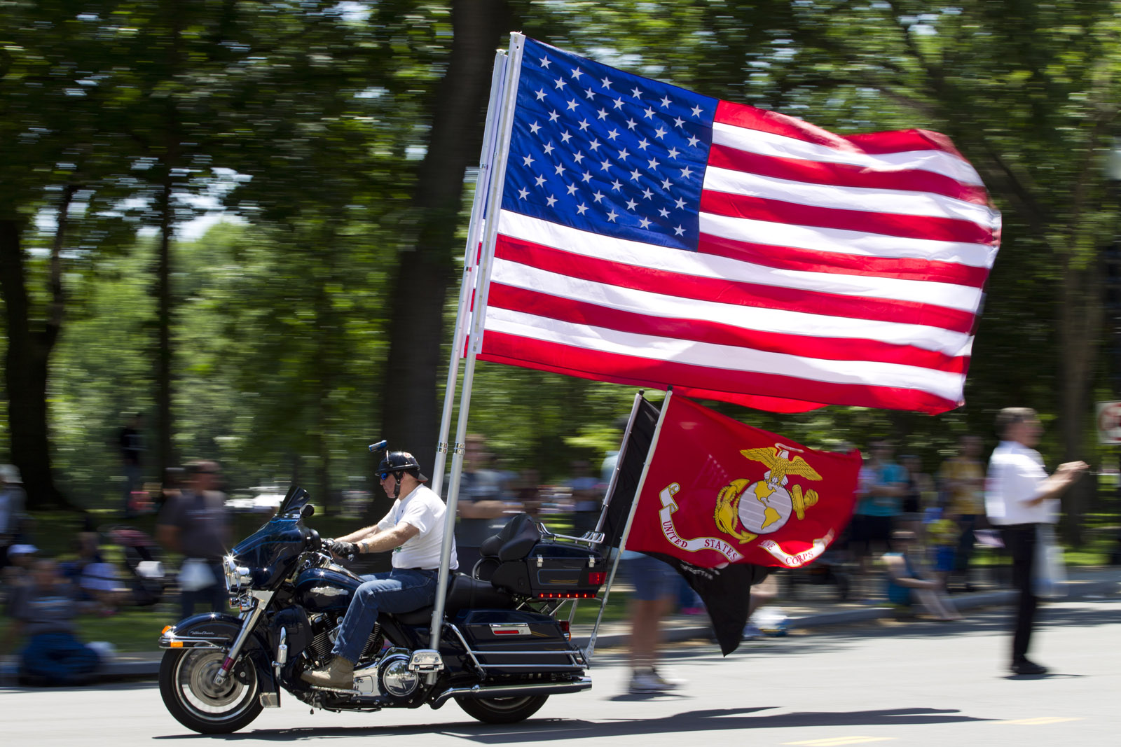 Participants in the Rolling Thunder annual motorcycle rally ride in the national mall during the annual parade ahead of Memorial Day in Washington, Sunday, May 24, 2015. (AP Photo/Jose Luis Magana)