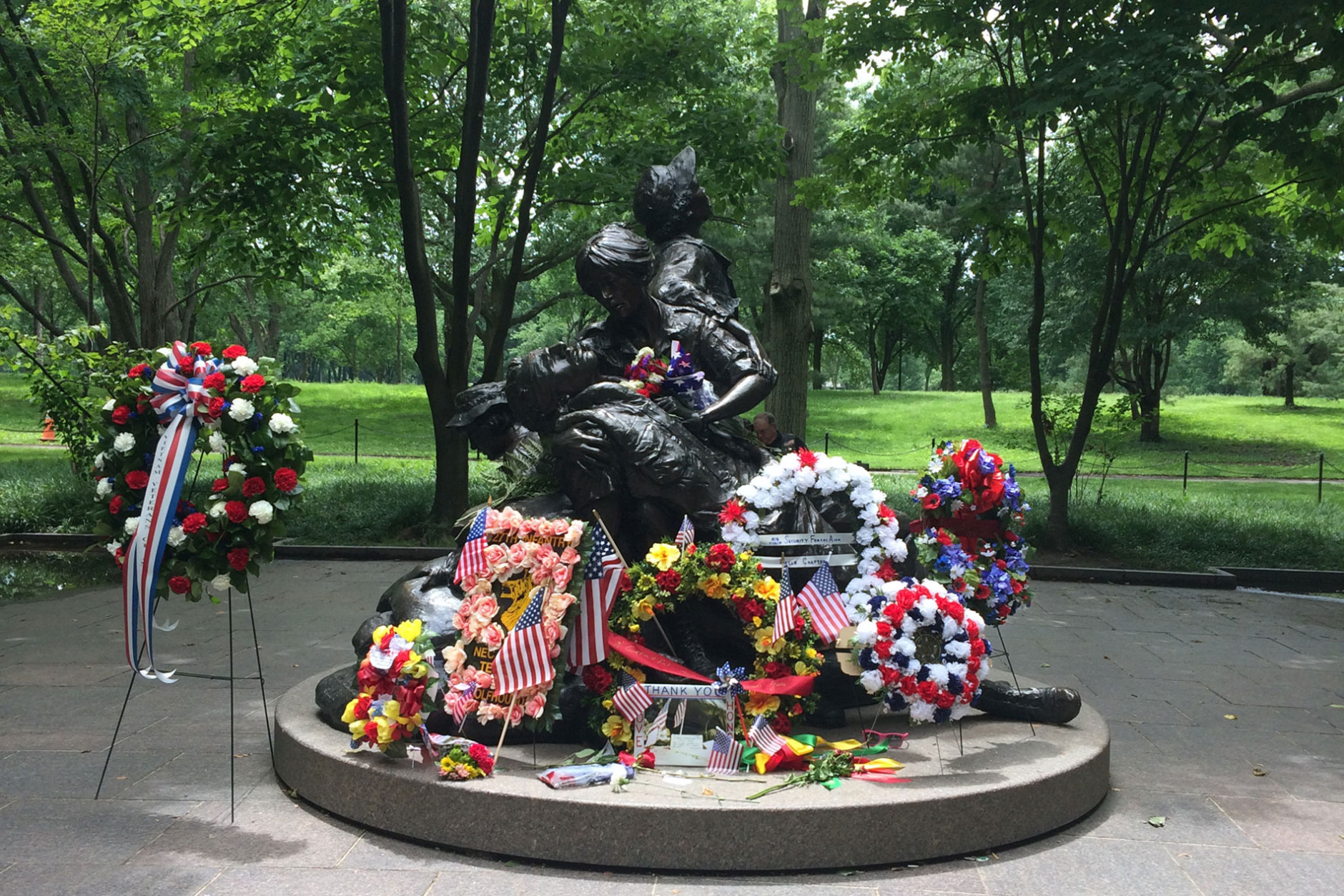 Wreaths decorate the Vietnam Women's Memorial. An annual ceremony honored Vietnam War veterans at the memorial Monday. (WTOP/Dick Uliano)