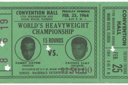 Green narrow ticket for the World Heavyweight Championship of Sonny Liston versus Cassius Clay (Muhammad Ali). (Courtesy Collection of the Smithsonian National Museum of African American History and Culture)