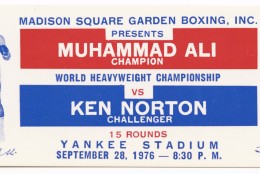 Ticket to the World Heaveywieght Championship boxing match between Muhammad Ali and Ken Norton. (Courtesy Collection of the Smithsonian National Museum of African American History and Culture)