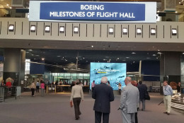 The newly revamped Boeing Milestones of Flight Hall at the Air and Space Museum. It was finished in time to celebrate the museum's 40th birthday. (WTOP/Kathy Stewart)