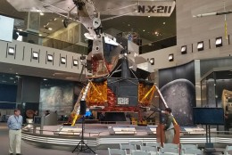 Another treat in the Flight Hall, the second lunar module that was made but did not fly in space. Curator Bob van der Linden says it was used for test purposes. (WTOP/Kathy Stewart)