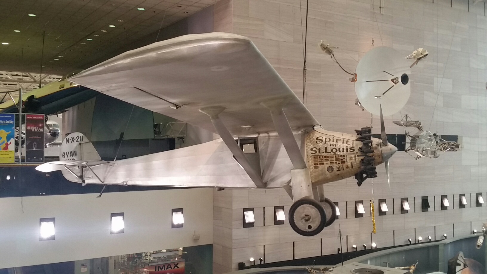 Other highlights in the Flight Hall include the renewed exhibit of Charles Lindbergh's Spirit of St. Louis, which he flew on a solo nonstop flight from New York to Paris in 1927.  (WTOP/Kathy Stewart)