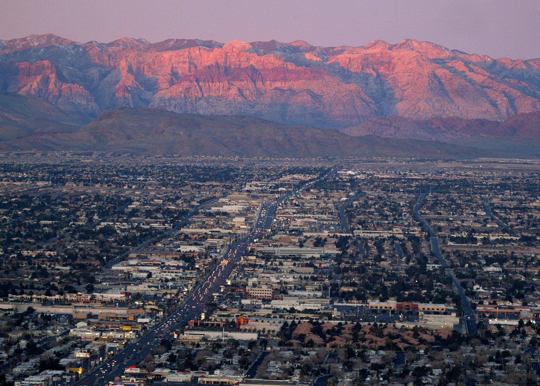 The suburbs of Las Vegas are seen Wednesday, Feb 9, 2005, from atop the Stratosphere tower looking west down Sahara Ave. towards the Spring Mountains. Explosive growth and property values have made property tax reform the top issue for the recenlty convened state legislature. State officials hope to avoid a property tax revolt like Proposition 13 which rocked California in 1978. (AP Photo/Joe Cavaretta)
