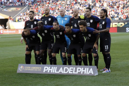 United States' players pose for photographs ahead of a Copa America Group A soccer match against Paraguay, Saturday, June 11, 2016, in Philadelphia. (AP Photo/Matt Rourke)