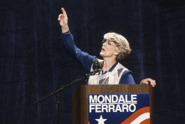 ADVANCE FOR USE MONDAY, JUNE 20, 2016 AND THEREAFTER -FILE - This 1984 file photo shows Geraldine Ferraro, the first woman to run for U.S. vice president on a major party ticket. She died Saturday, March 26, 2011 at Massachusetts General Hospital. (AP Photo/File)