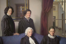 ADVANCE FOR USE MONDAY, JUNE 20, 2016 AND THEREAFTER -FILE - This Monday, Oct. 28, 2013 file photo shows artist Nelson Shanks' painting “The Four Justices” portraying from left, Justices Sonia Sotomayor, Elena Kagan, Sandra Day O'Connor and Ruth Bader Ginsburg, during a preview at the Smithsonian's National Portrait Gallery in Washington. (AP Photo/Manuel Balce Ceneta)