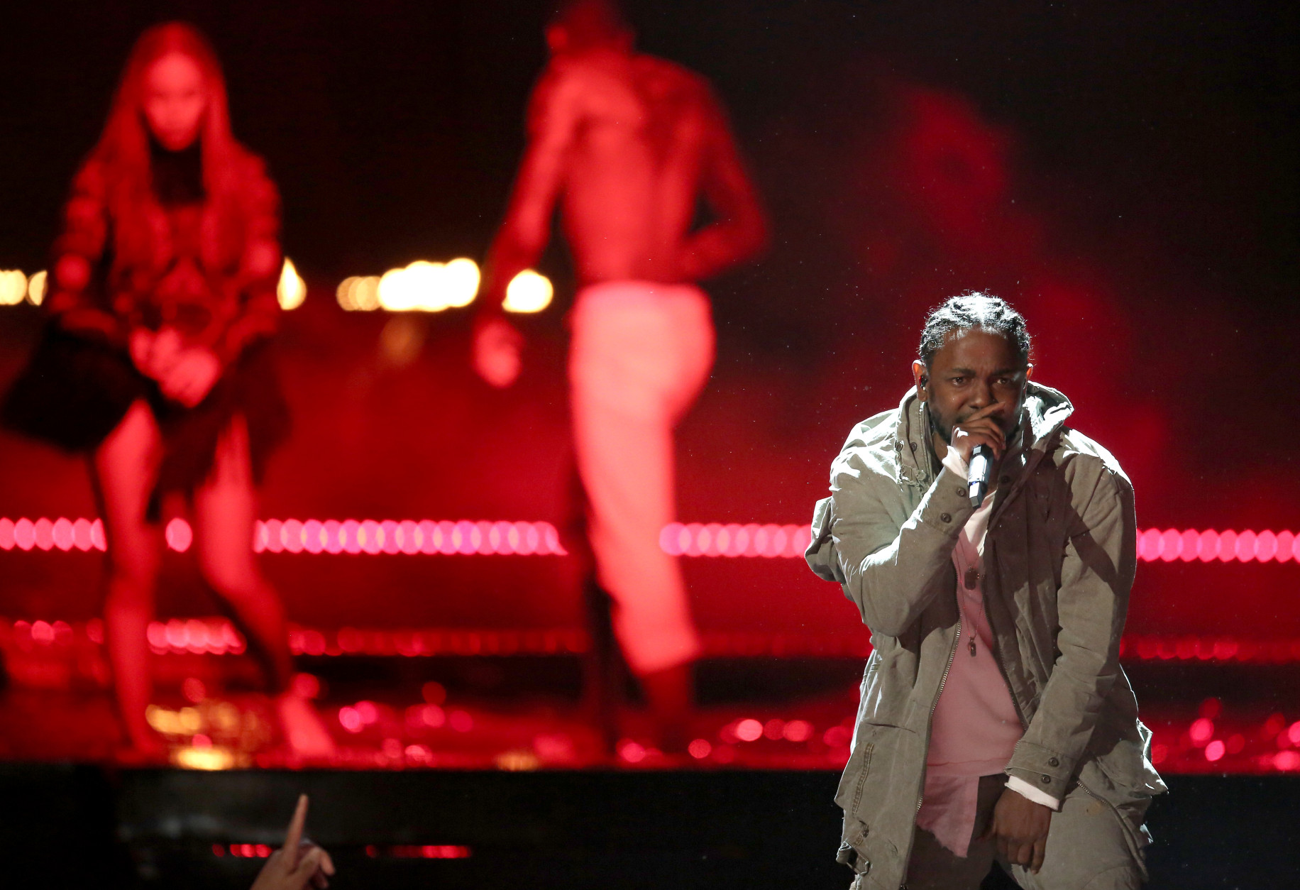 Beyonce, left, and Kendrick Lamar perform Freedom at the BET Awards at the Microsoft Theater on Sunday, June 26, 2016, in Los Angeles. (Photo by Matt Sayles/Invision/AP)