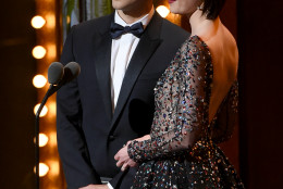Aaron Tivet, left, and Mary Elizabeth Winstead present the award for featured actress in a musical at the Tony Awards at the Beacon Theatre on Sunday, June 12, 2016, in New York. (Photo by Evan Agostini/Invision/AP)