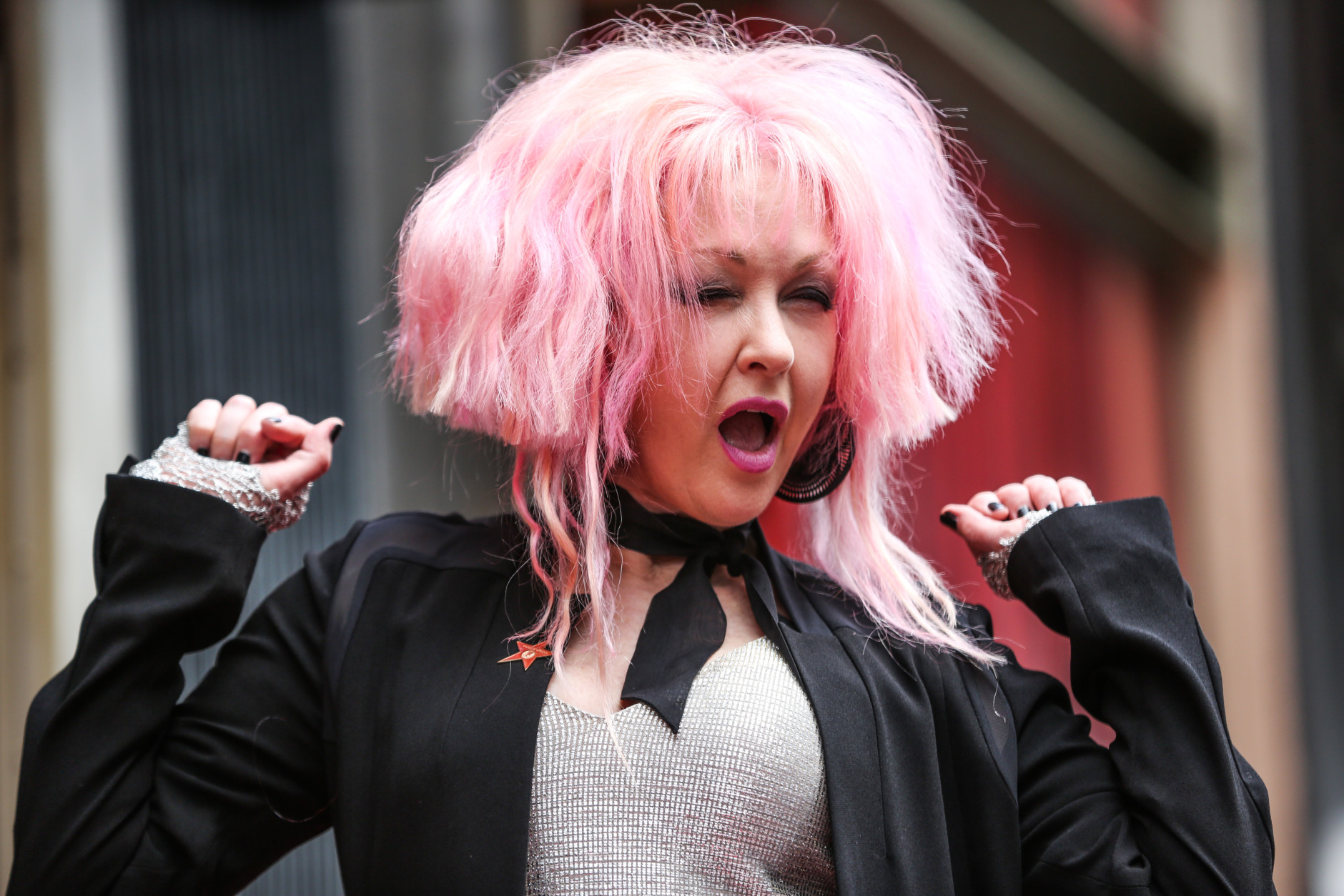 Cyndi Lauper attends a ceremony honoring her and Harvey Fierstein with stars on the Hollywood Walk of Fame on Monday, April 11, 2016, in Los Angeles.(Photo by Rich Fury/Invision/AP)