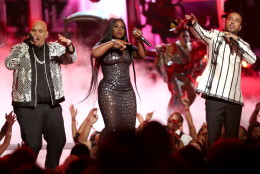 From left, Fat Joe, Remy Ma and French Montana perform All the Way Up at the BET Awards at the Microsoft Theater on Sunday, June 26, 2016, in Los Angeles. (Photo by Matt Sayles/Invision/AP)