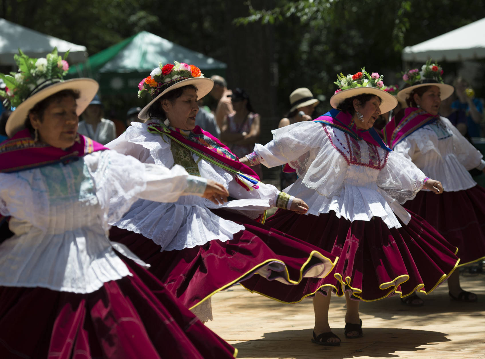 Peruvian dancers perform at the Smithsonian Folklife Festival in Washington, Wednesday, June 24, 2015. This years Smithsonian Folklife Festival focuses exclusively on Peru and its varied cultures, food and ecosystems. (AP Photo/Molly Riley)