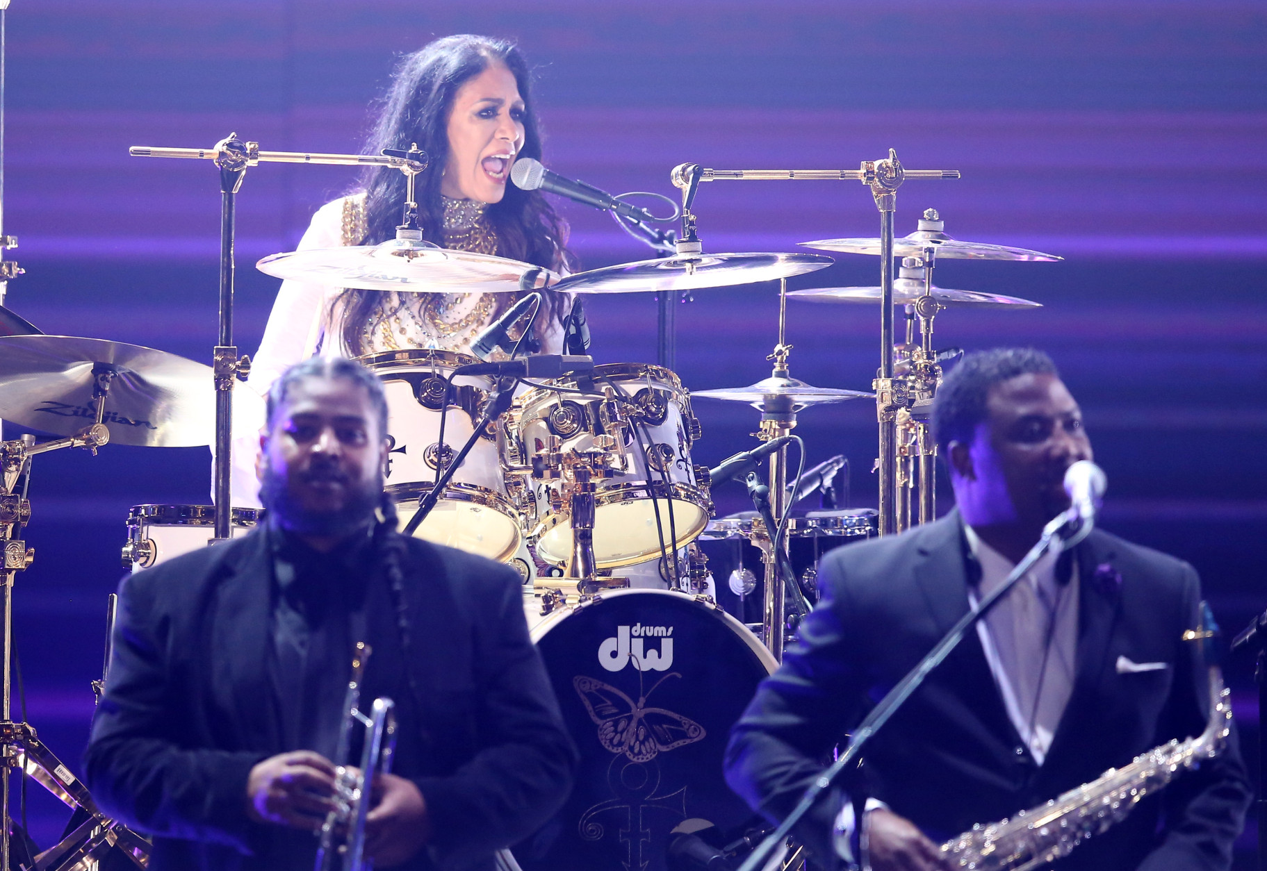 Sheila E. performs a tribute to Prince at the BET Awards at the Microsoft Theater on Sunday, June 26, 2016, in Los Angeles. (Photo by Matt Sayles/Invision/AP)