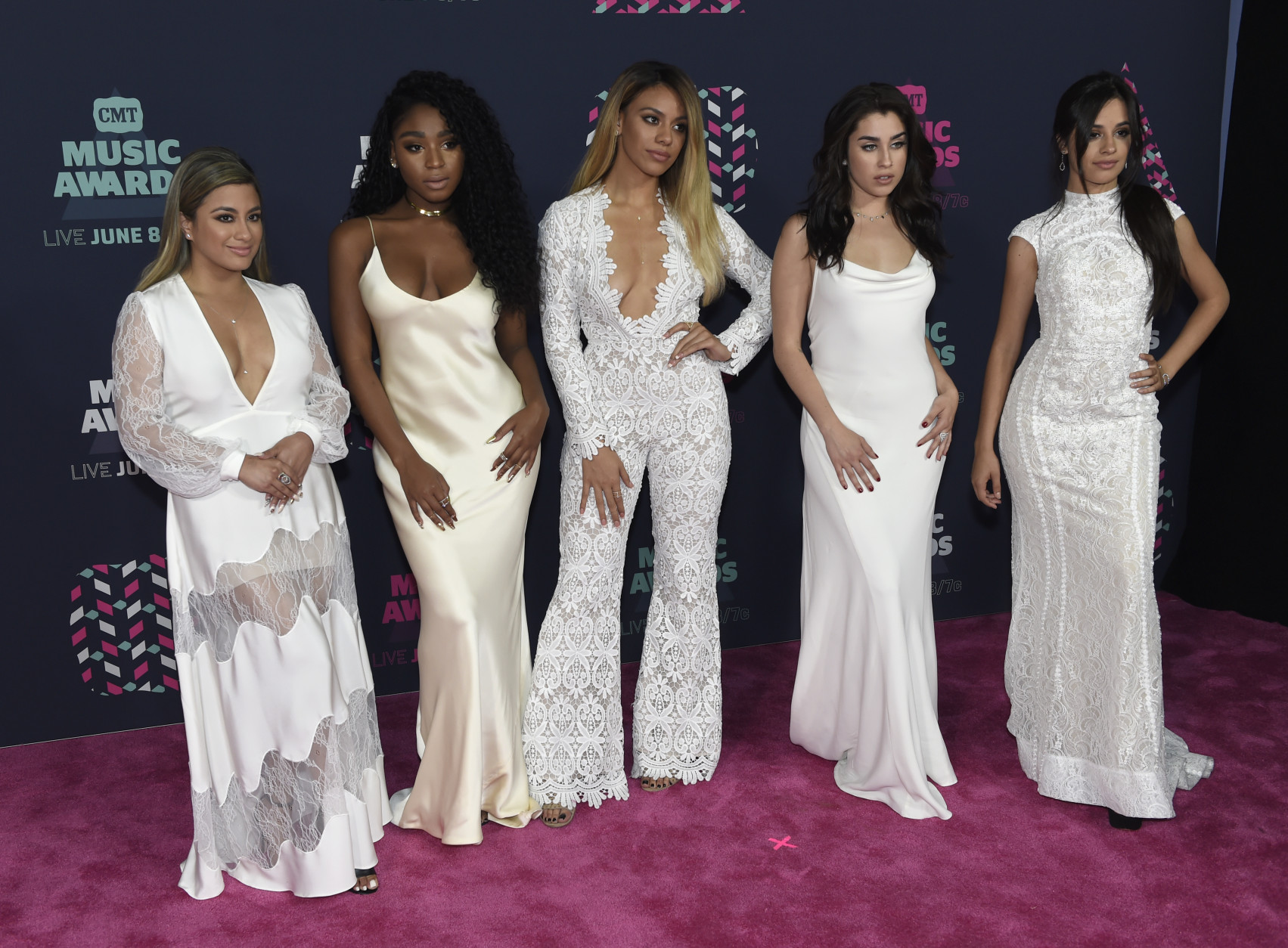 Members of Fifth Harmony, from left, Ally Brooke, Normani Kordei, Dinah Jane, Lauren Jauregui, and Camila Cabello arrive at the CMT Music Awards at the Bridgestone Arena on Wednesday, June 8, 2016, in Nashville, Tenn. (Photo by Sanford Myers/Invision/AP)