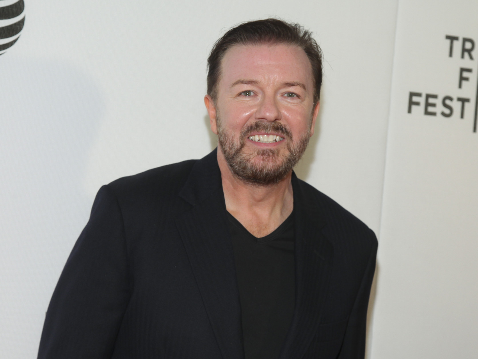 Ricky Gervais attends Tribeca Talks After the Movie: "Special Correspondents" during the 2016 Tribeca Film Festival at John Zuccotti Theater at BMCC Tribeca Performing Arts Center on Friday, April 22, 2016, in New York. (Photo by Andy Kropa/Invision/AP)