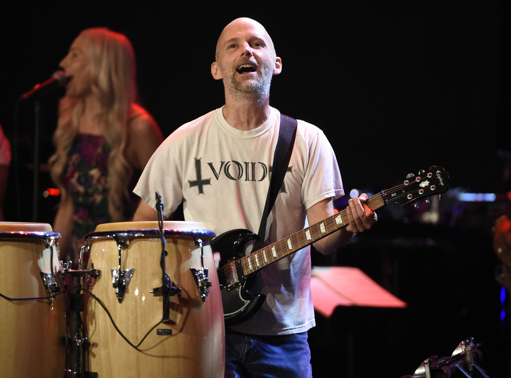 Moby performs at the David Lynch Foundation Music Celebration at the Theatre at Ace Hotel on Wednesday, April 1, 2015, in Los Angeles. (Photo by Chris Pizzello/Invision/AP)