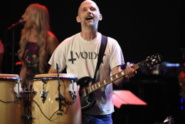 Moby performs at the David Lynch Foundation Music Celebration at the Theatre at Ace Hotel on Wednesday, April 1, 2015, in Los Angeles. (Photo by Chris Pizzello/Invision/AP)