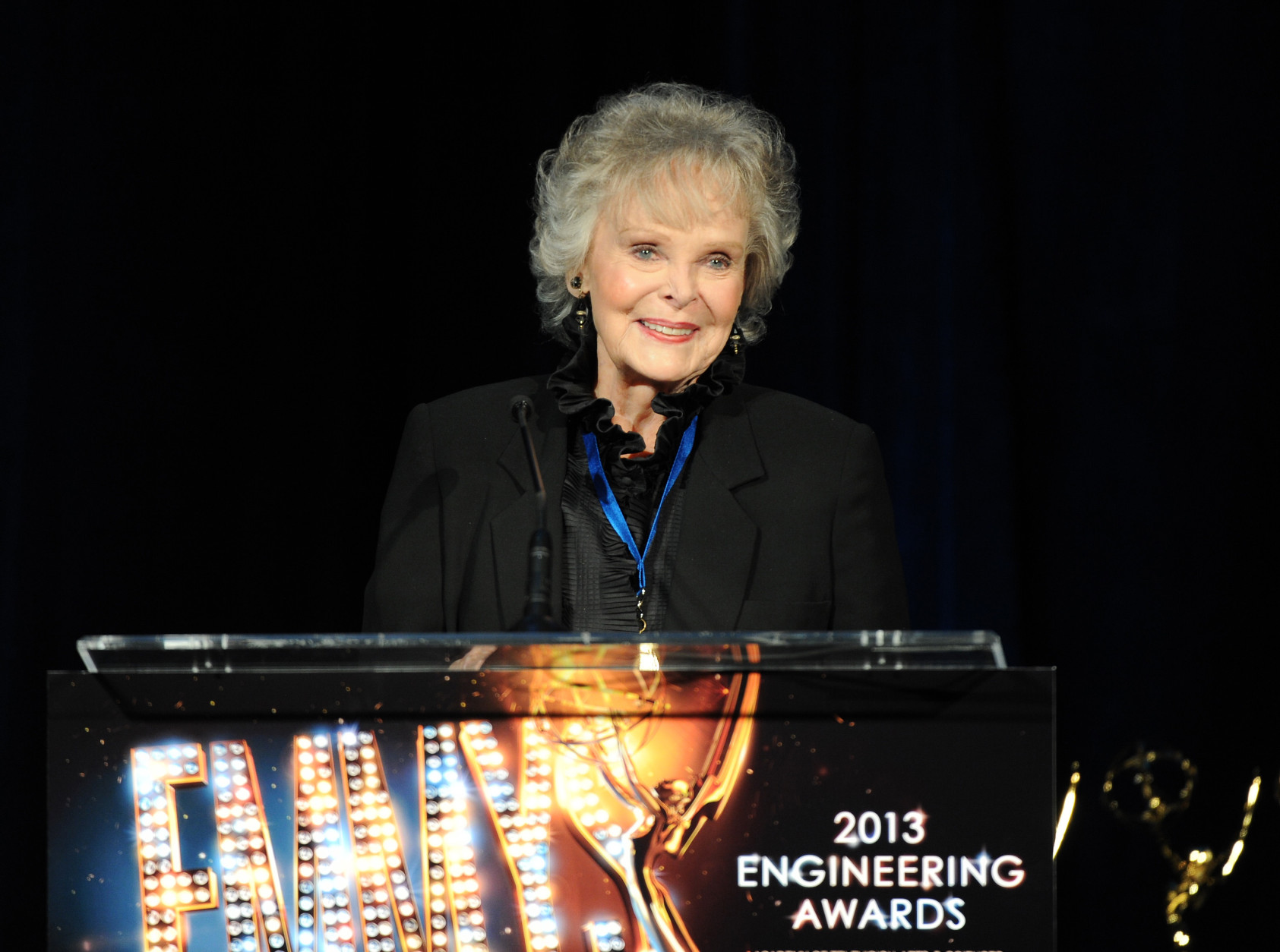 Actress June Lockhart presents the Emmy Engineering Award onstage at the 65th Primetime Emmy Engineering Awards, on Wednesday, October 23, 2013, at Loews Hollywood Hotel, in Hollywood, Calif. (Photo by Frank Micelotta/Invision for Academy of Television Arts &amp; Sciences/AP Images)