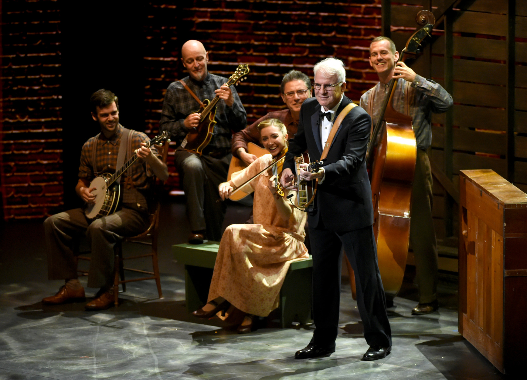 Steve Martin and the cast of Bright Star perform at the Tony Awards at the Beacon Theatre on Sunday, June 12, 2016, in New York. (Photo by Evan Agostini/Invision/AP)