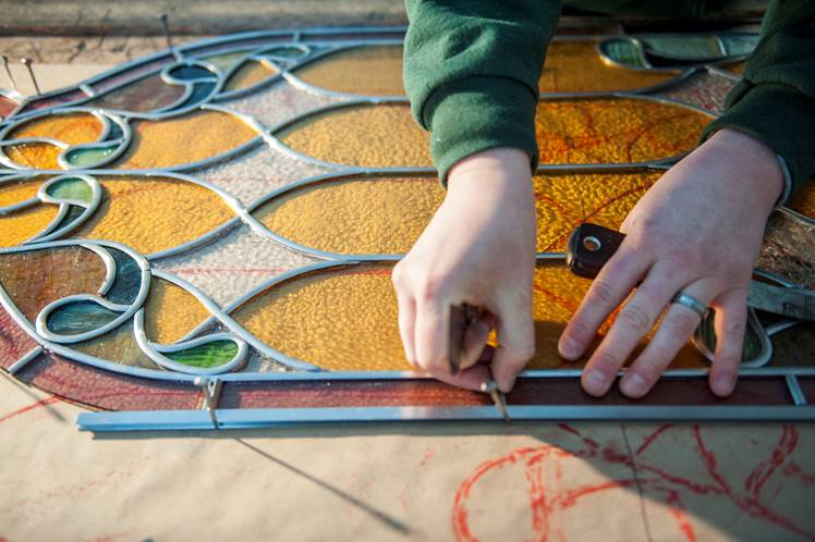 Pennsylvania craftsmen restored every stained glass panel in the former Way of the Cross Church. (Courtesy Urban Place) 