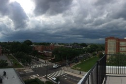Clouds are looking pretty ominous from this rooftop in Lincoln Park on Sunday, June 6, 2016. (WTOP/Noah Frank)