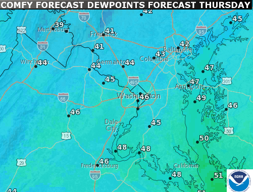  Dewpoints are a much better benchmark of mugginess compared to relative humidity. The relative humidity can be 100% in stormy and foggy conditions throughout the year. But a relative humidity of 100% in a snowstorm will never feel muggy. In fact, the dewpoints in a typical snowstorm will probably be in the 20s. (National Weather Service/NOAA)