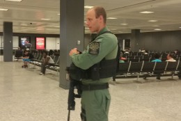 Increased security is seen  at Dulles International Airport on Wednesday, June 29, 2016, a day after terror attacks killed dozens at the airport in Istanbul. (WTOP/Kathy Stewart)
