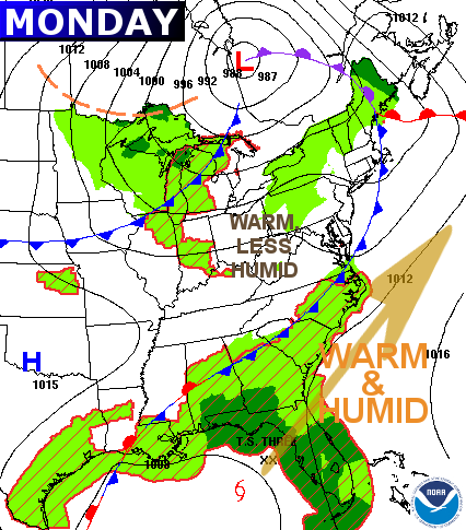 On Monday, the cold front which went through with the severe weather on Sunday will be to our east. (National Weather Service/NOAA)