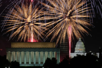 Fireworks light up the sky over the Lincoln Memorial