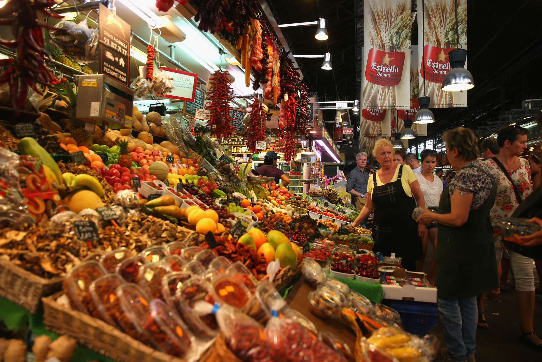 BARCELONA, SPAIN - JULY 17:  A general view at the La Boqueria St. Joseph market at  La Ramblas on July 17, 2013 in Barcelona, Spain.  (Photo by Alexander Hassenstein/Getty Images)