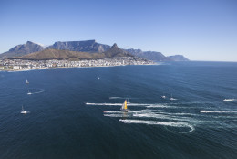 CAPE TOWN, SOUTH AFRICA - NOVEMBER 05: In this handout image provided by the Volvo Ocean Race, Abu Dhabi Ocean Racing coming into Cape Town to take first place during the arrivals at the completion of Leg 1 of the Volvo Ocean Race from Alicante to Cape Town on November 05, 2014 in Cape Town, South Africa. The Volvo Ocean Race 2014-15 is the 12th running of this ocean marathon, starting from Alicante, Spain on October 11, the route, spans some 39,379 nautical miles and visits 11 ports in 11 countries (Spain, South Africa, United Arab Emirates, China, New Zealand, Brazil, United States, Portugal, France, the Netherlands and Sweden) over nine months. The Volvo Ocean Race is the world's premier ocean race for professional racing crews. (Photo by Ainhoa Sanchez/Volvo Ocean Race via Getty Images)
