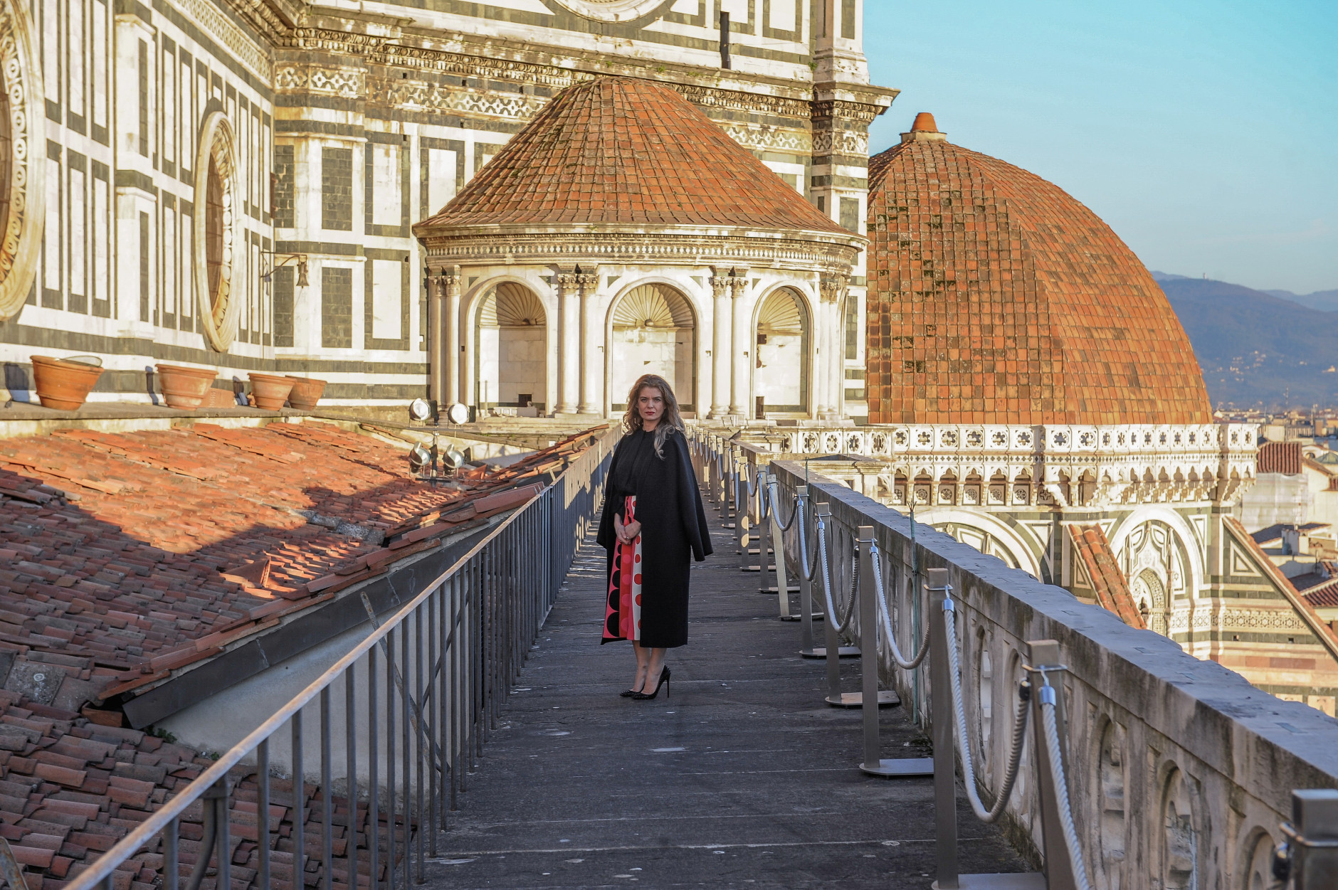 FLORENCE, ITALY - JANUARY 05:  Director and actress Angela Ismailos poses for a photo on the Terraces of Cathedral of Santa Maria del Fiore ('Terrazze del Duomo') on January 5, 2015 in Florence, Italy.  (Photo by Laura Lezza/Getty Images)