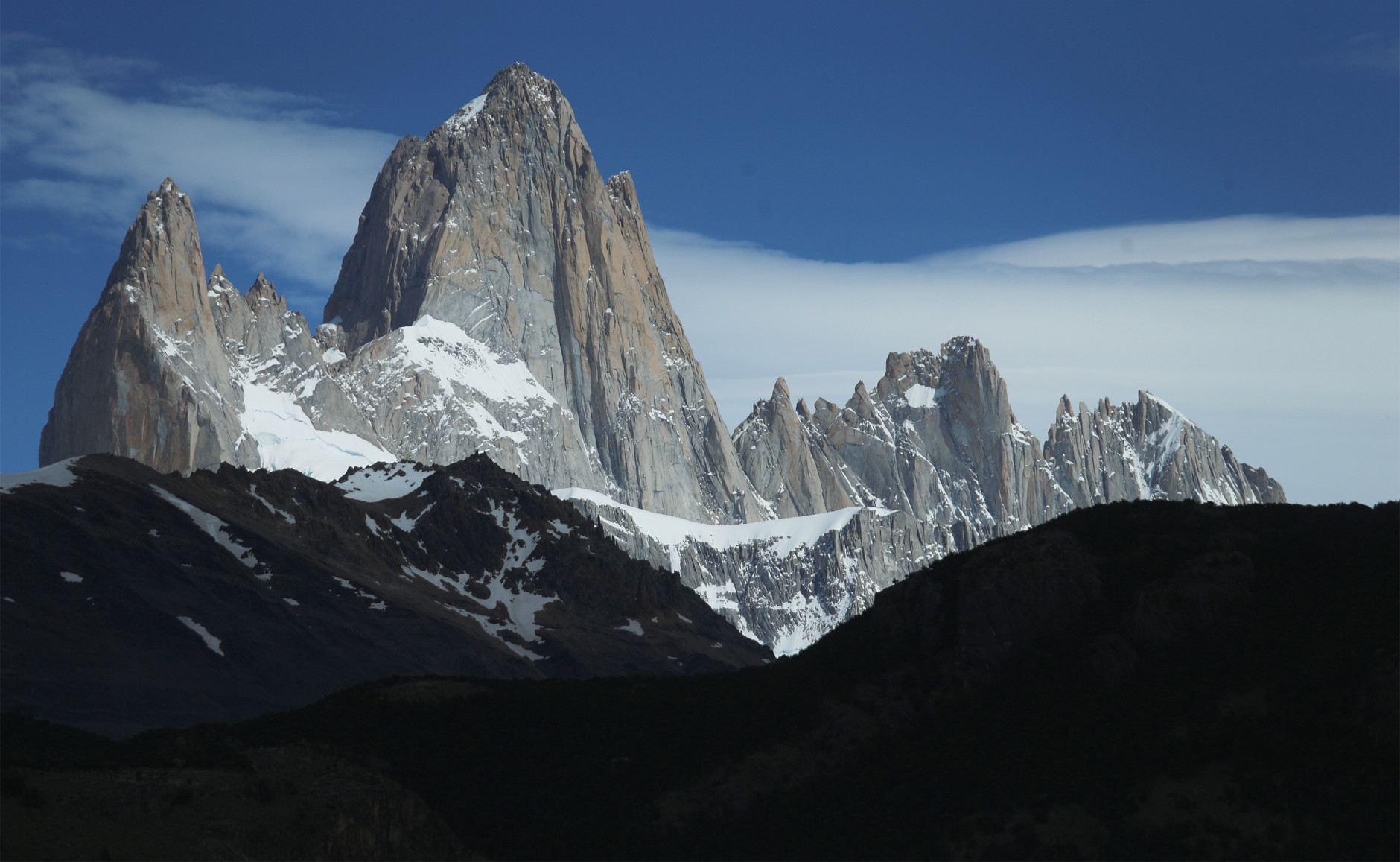 SANTA CRUZ PROVINCE, ARGENTINA - DECEMBER 02:  Monte Fitz Roy stands in Los Glaciares National Park, part of the Southern Patagonian Ice Field, on December 2, 2015 in Santa Cruz Province, Argentina. The Southern Patagonian Ice Field is the third largest ice field in the world. The majority of the almost 50 large glaciers in Los Glaciares National Park have been retreating during the past fifty years due to warming temperatures, according to the European Space Agency (ESA). The United States Geological Survey (USGS) reports that over 68 percent of the world's freshwater supplies are locked in ice caps and glaciers. The United Nations climate change conference began November 30 in Paris.  (Photo by Mario Tama/Getty Images)