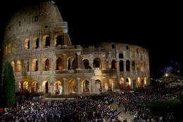 VATICAN CITY, VATICAN - MARCH 25:  A general view of the Colosseum during the Way of The Cross celebrated by Pope Francis on March 25, 2016 in Vatican City, Vatican. The Way of the Cross is a centuries-old and much beloved devotion, that began as a sort of spiritual pilgrimage to the places and scenes and events of Christ passion for those who could not make the pilgrimage to the Holy Land in person, as well as for those who had made it and wished to relive their experience, and for those who were preparing for the journey.  (Photo by Franco Origlia/Getty Images)