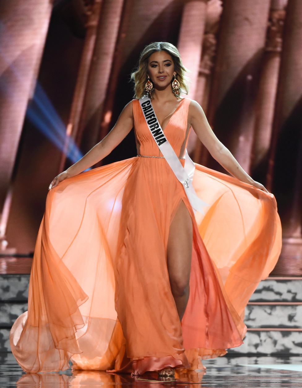 LAS VEGAS, NV - JUNE 01:  Miss California USA Nadia Mejia competes in the evening gown competition during the 2016 Miss USA pageant preliminary competition at T-Mobile Arena on June 1, 2016 in Las Vegas, Nevada. The 2016 Miss USA will be crowned on June 5 in Las Vegas.  (Photo by Ethan Miller/Getty Images)