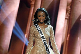 LAS VEGAS, NV - JUNE 01:  Miss District of Columbia USA Deshauna Barber competes in the evening gown competition during the 2016 Miss USA pageant preliminary competition at T-Mobile Arena on June 1, 2016 in Las Vegas, Nevada. The 2016 Miss USA will be crowned on June 5 in Las Vegas.  (Photo by Ethan Miller/Getty Images)