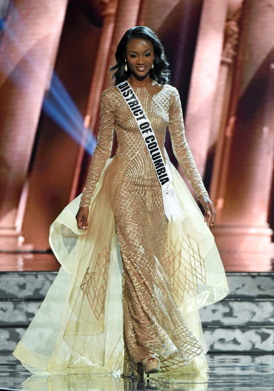 LAS VEGAS, NV - JUNE 01:  Miss District of Columbia USA Deshauna Barber competes in the evening gown competition during the 2016 Miss USA pageant preliminary competition at T-Mobile Arena on June 1, 2016 in Las Vegas, Nevada. The 2016 Miss USA will be crowned on June 5 in Las Vegas.  (Photo by Ethan Miller/Getty Images)