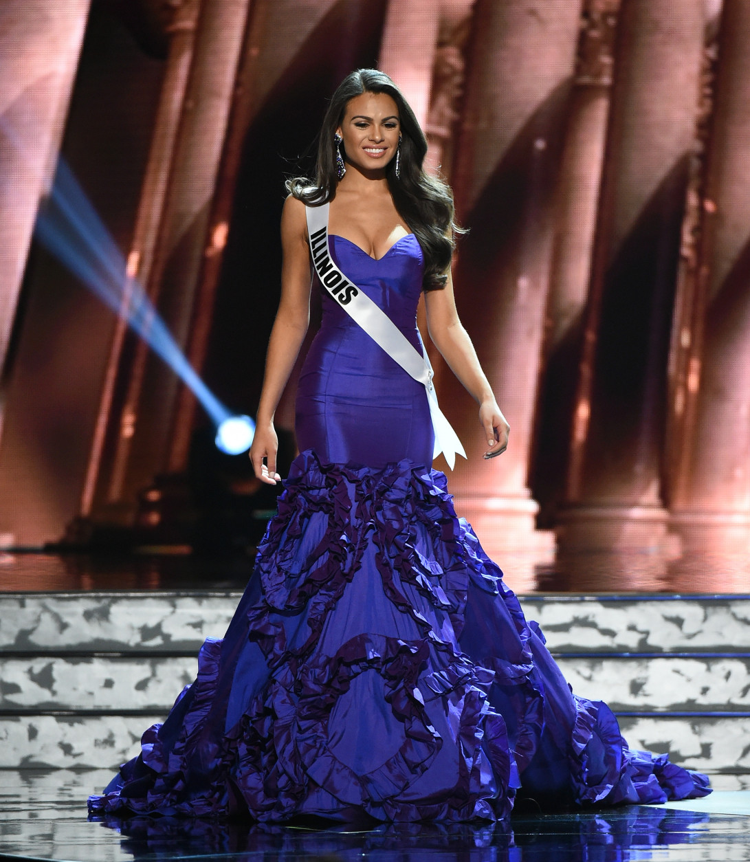 LAS VEGAS, NV - JUNE 01:  Miss Illinois USA Zena Malak competes in the evening gown competition during the 2016 Miss USA pageant preliminary competition at T-Mobile Arena on June 1, 2016 in Las Vegas, Nevada. The 2016 Miss USA will be crowned on June 5 in Las Vegas.  (Photo by Ethan Miller/Getty Images)