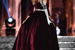 LAS VEGAS, NV - JUNE 01:  Miss Oklahoma USA Taylor Gorton competes in the evening gown competition during the 2016 Miss USA pageant preliminary competition at T-Mobile Arena on June 1, 2016 in Las Vegas, Nevada. The 2016 Miss USA will be crowned on June 5 in Las Vegas.  (Photo by Ethan Miller/Getty Images)