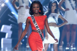 LAS VEGAS, NV - JUNE 05:  Miss District of Columbia USA 2016 Deshauna Barber  is named a top 15 finalist during the 2016 Miss USA pageant at T-Mobile Arena on June 5, 2016 in Las Vegas, Nevada.  (Photo by Ethan Miller/Getty Images)