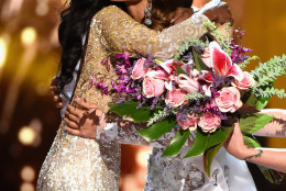 LAS VEGAS, NV - JUNE 05:  Miss District of Columbia USA 2016 Deshauna Barber (L) and Miss Hawaii USA 2016 Chelsea Hardin embrace as Miss District of Columbia USA 2016 Deshauna Barber is named Miss USA 2016 during the 2016 Miss USA pageant at T-Mobile Arena on June 5, 2016 in Las Vegas, Nevada.  (Photo by Ethan Miller/Getty Images)